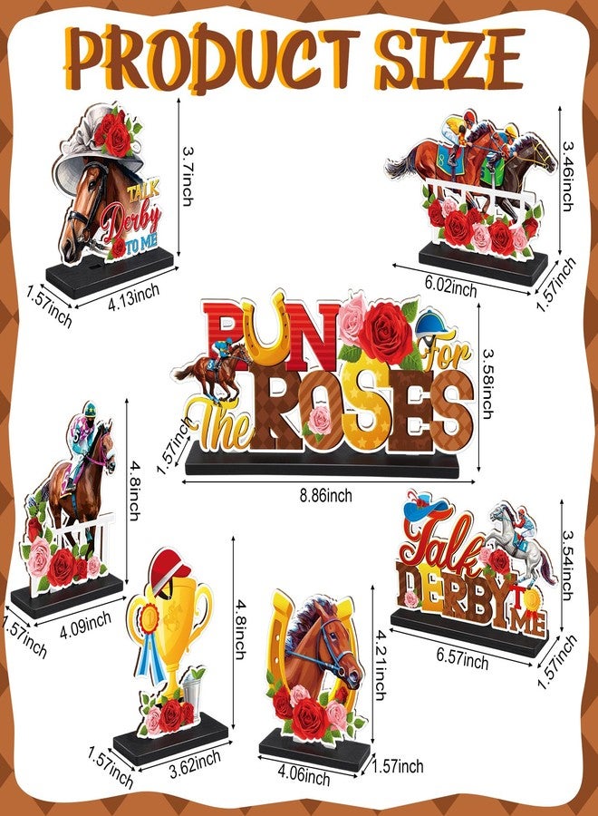 Blosssound 7 Pcs Derby Party Decorations Horsing Racing Table Centerpieces Wooden Decoration Run for the Roses Table Signs Centerpieces Horse Decorations for Derby Festival Supplies - Image 2
